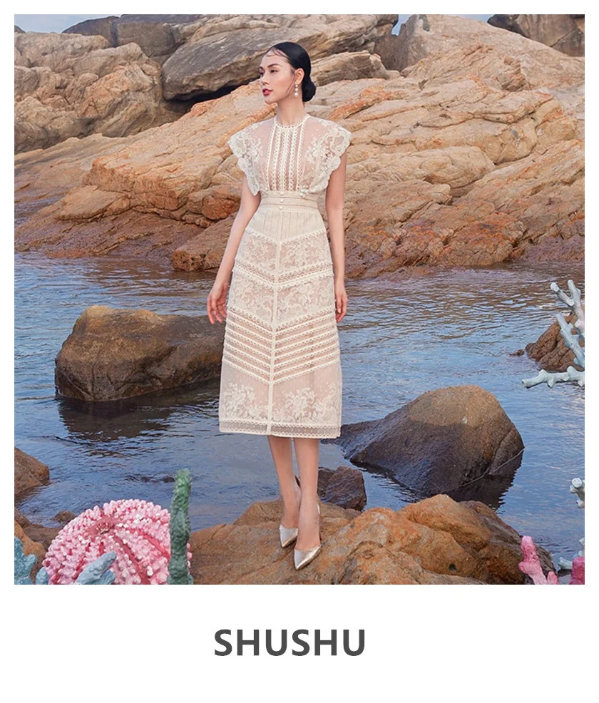 

Ретро-юбка А-силуэта с кружевной вышивкой, завышенной талией, миди, для лета, для повседневной носки, в стиле кэжуал