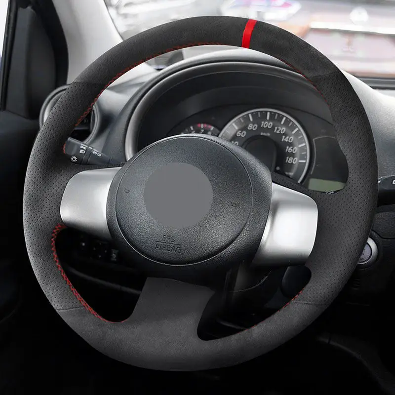 For Nissan Versa 2011-2013 Sunny 2012-2014 March 2010-2015 Car Steering Wheel Suede Perforated Leather Cover With Threads Marker