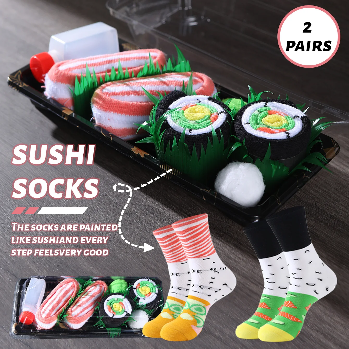 2 pairs of unisex mid-calf socks in a novelty and interesting salmon-themed gift box, creative socks with a fashionable and trendy style, comfortable and breathable, suitable for parties, casual wear, Valentine's Day,