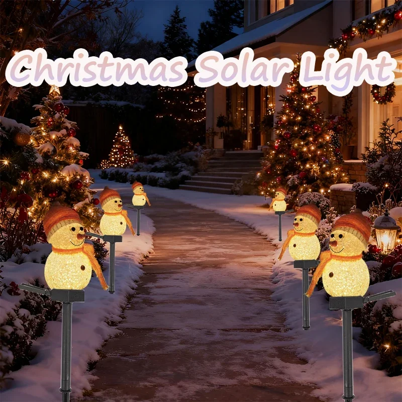 Luz de estaca de jardim de boneco de neve LED, iluminação de caminho de Natal movida a energia solar, decoração de gramado à prova d'água ao ar livre, atmosfera de férias