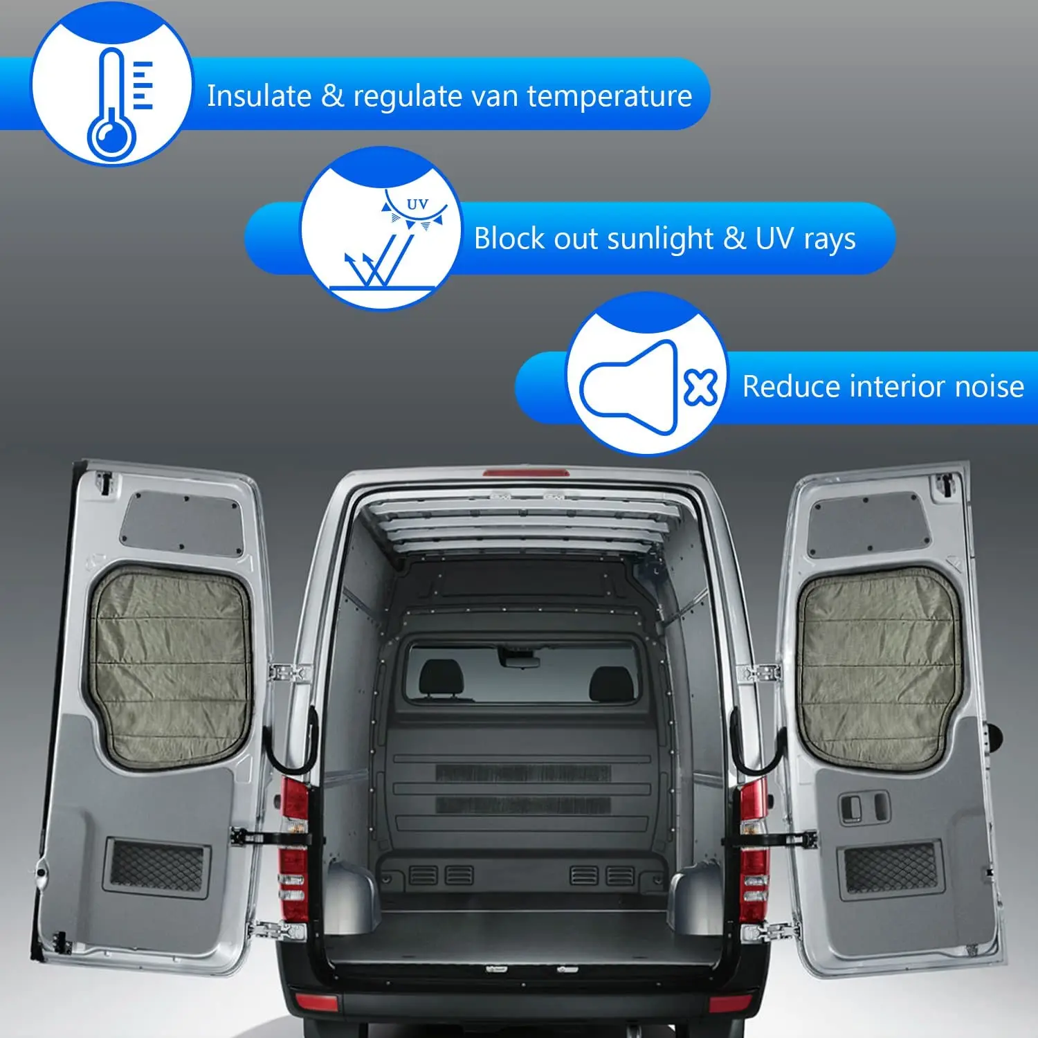 TML Insulated Blackout Rear Door Covers Windows Covers for Mercedes-Benz Sprinter Cargo Van Year Model 2007-2018