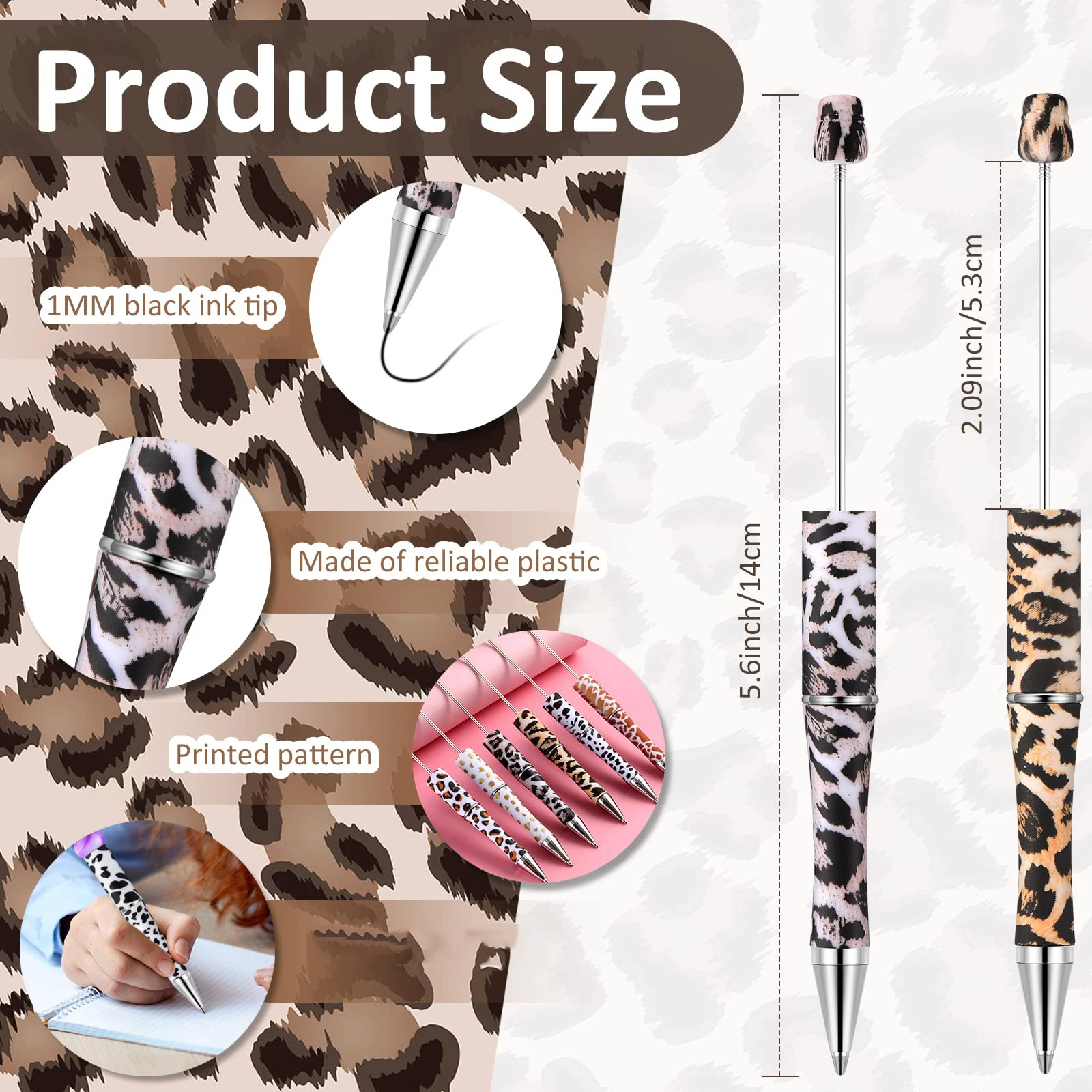 12Ppieces  Ballpoint Pen Colorful Silicone Print Leopard Beaded Neutral Pen Plastic Multifunctional Signature Ballpoint