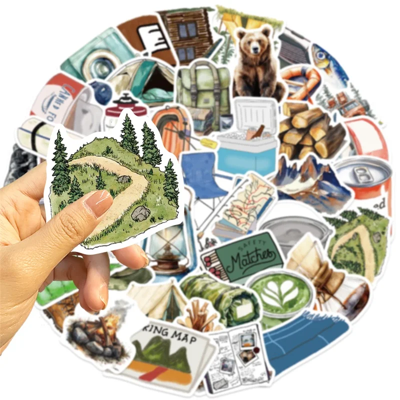 10/30/50 個水彩屋外キャンプ PVC 粘着ステッカー美的 DIY 装飾スクラップブッキング学用品子供のための