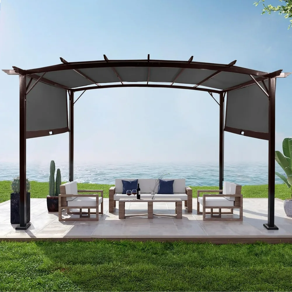 9’x 12' Outdoor Pergola Aluminum Retractable Pergola Canopy with Adjustable Roof, Garden Pergola for Deck, Porch, Garden, Gazebo