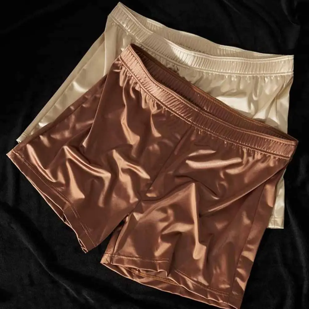 

3Pcs Breathable Plus Size Men's Boxer Briefs Mid Waist Elastic Stain Silk Panties Lingerie Seamless Underwear for Man Male