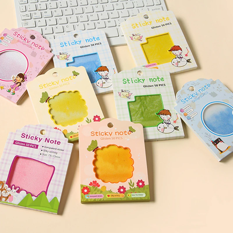 40Sheets Cartoon Colorful Flowing Light Transparent Index Tabs PET Sticky Note Page Marker Planner Stickers Office Supplies