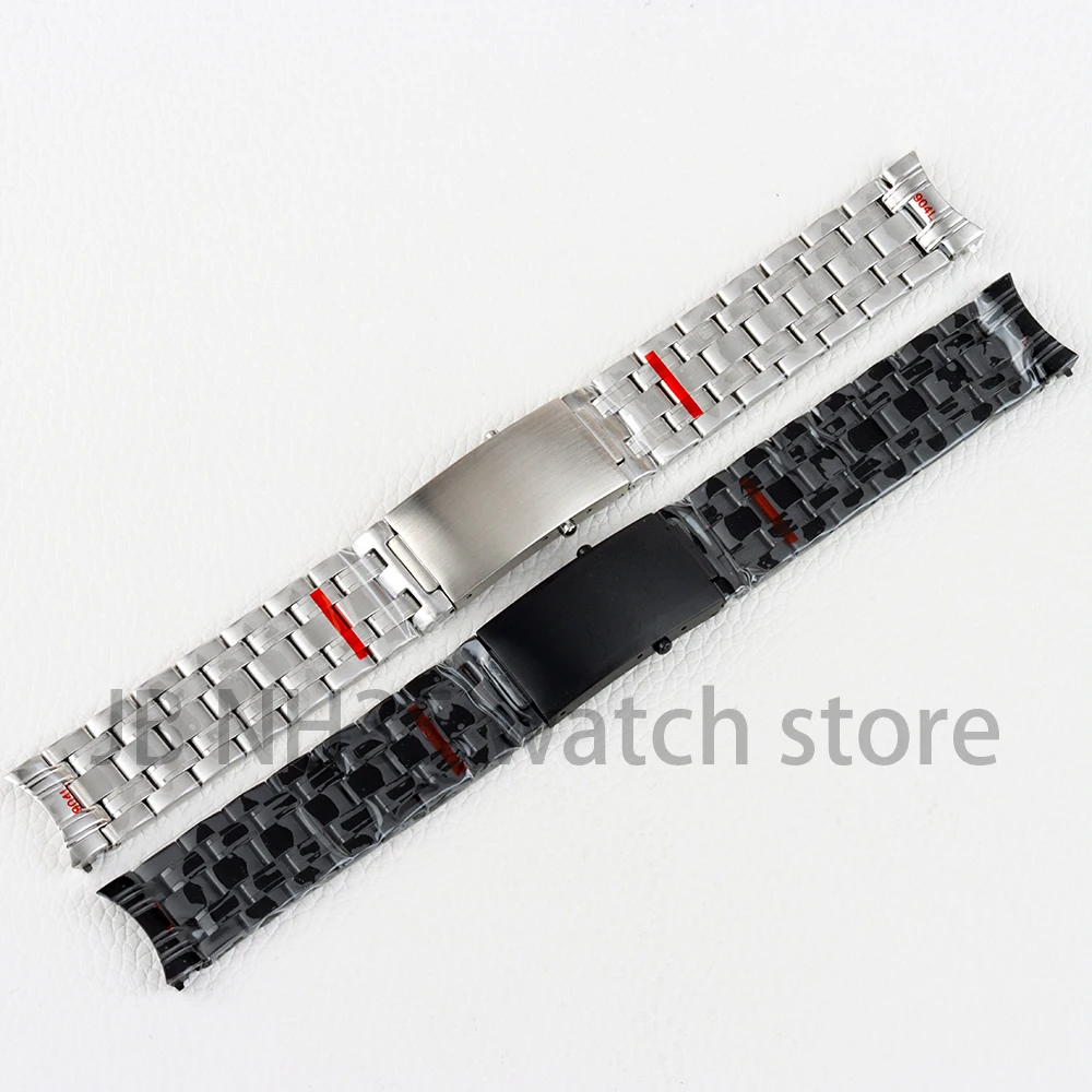

20mm Width Watch Strap Black/Silver Solid 316L Stainless Steel Watchband for Seamaster Watch Case Bracelet Adjustment Buckle