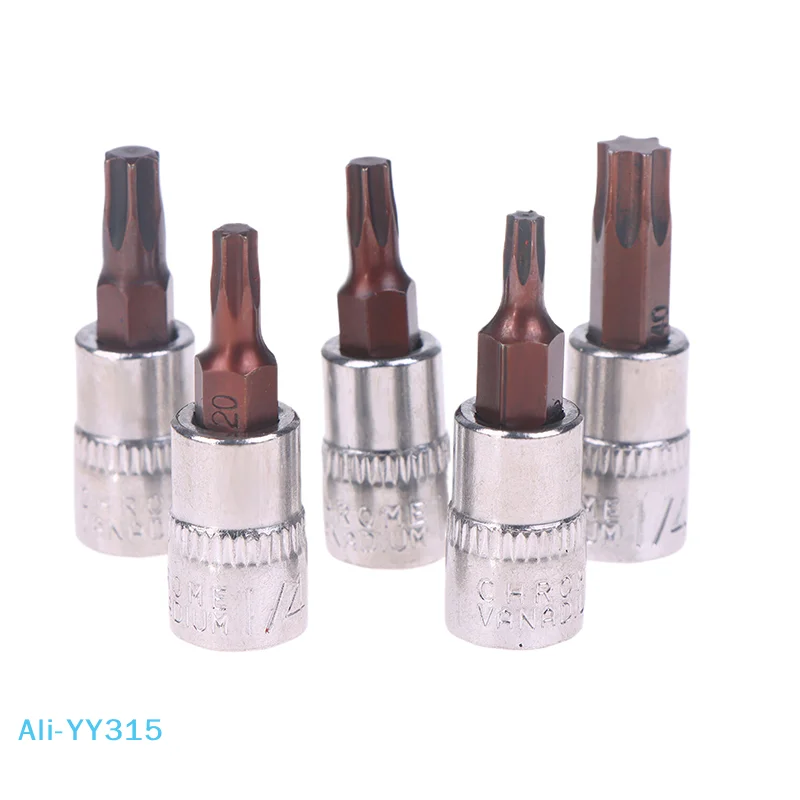 【Y】5 Pcs Torx Screwdriver Bits 1/4 Inch Drive Socket Head Tools T15 T20 T25 T30 T40 Socket Wrench Adapter Hand Tools
