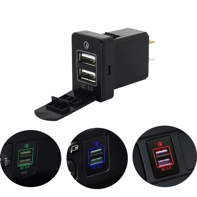 1PC Car Tricolor Quick charge Dual QC3.0 Charger Car Interface Socket Connector Voltage Display Use For Toyato new