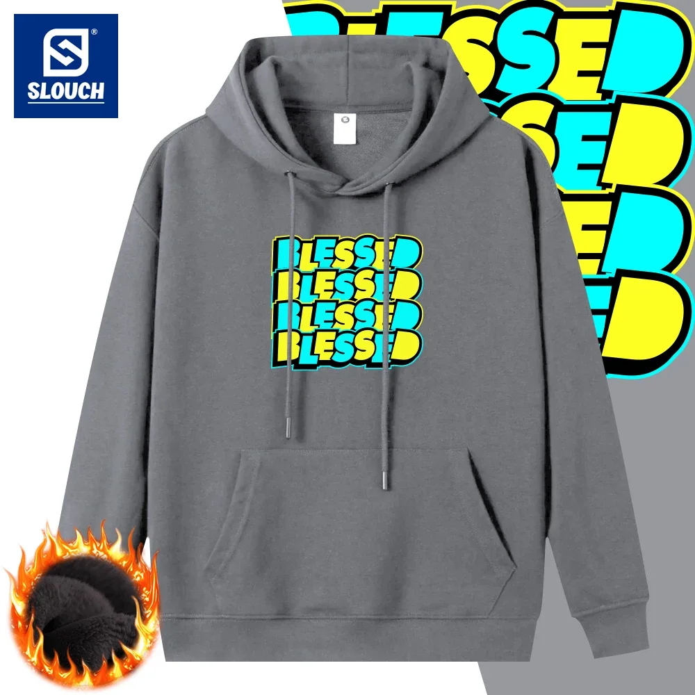Blesss Letter Printed Hoodie Fashion Mens Clothing Oversize Loose Hoodies Warm Autumn Winter Pullover Casual Cozy Sweatshirt