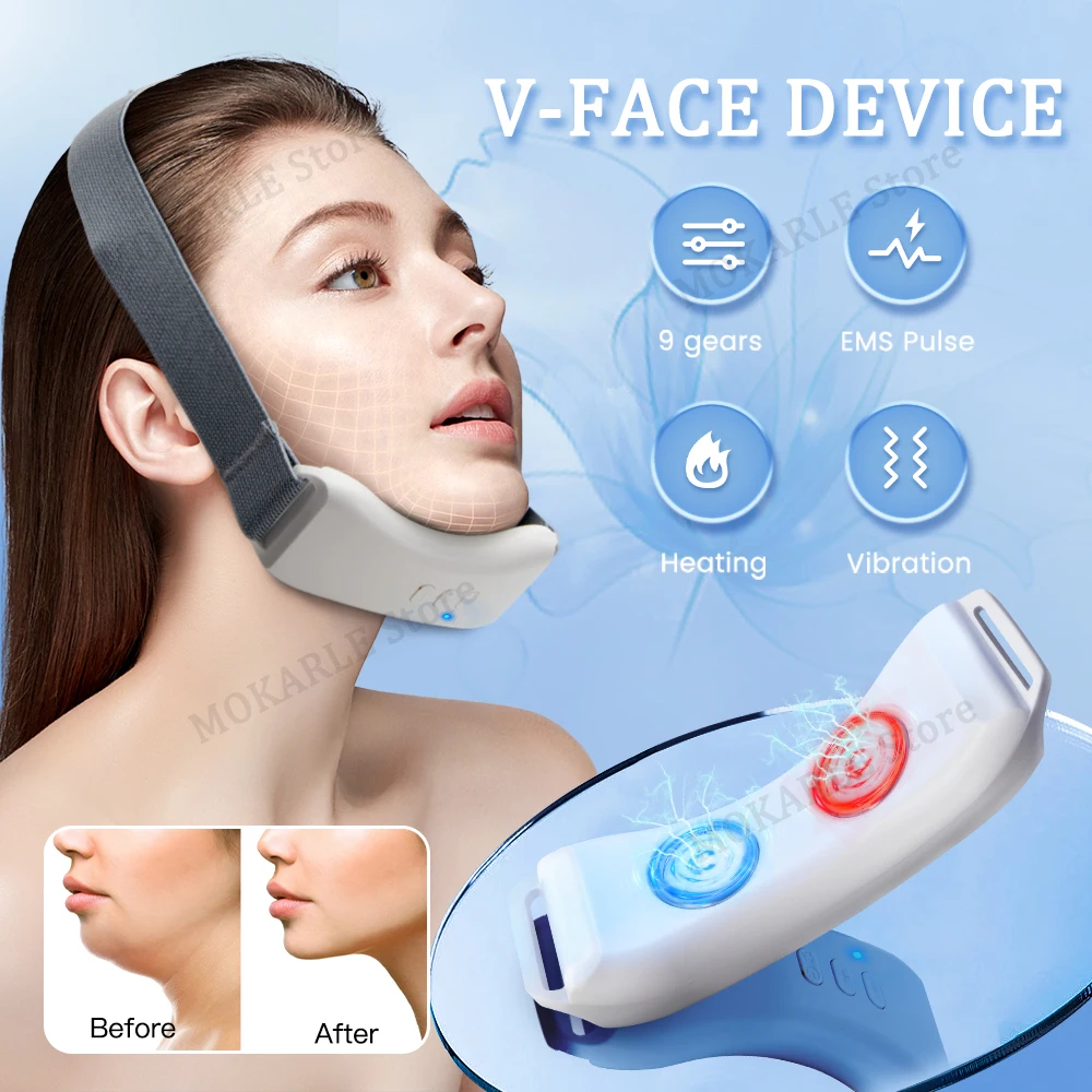 Dispositivo EMS V Face Beauty, Massageador de vibração de calor para o elevador do rosto, Cinto Facial V-Line Elétrico, Redutor Duplo Chin Up, Face Shaper