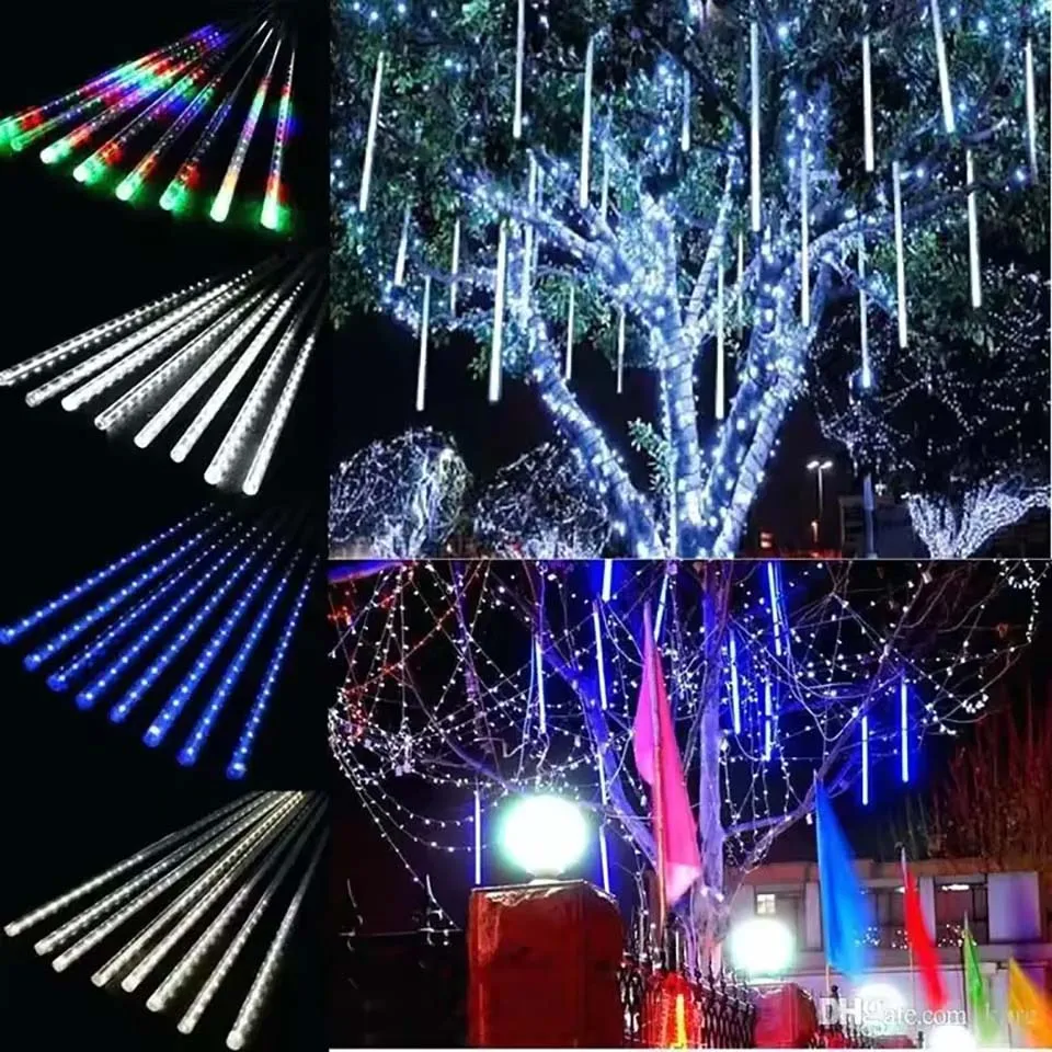 Solar Meteor Shower Lights Outdoor Meteor Lights 8Tubes Waterproof LED Falling Raindrop Christmas Halloween Fairy String Lights