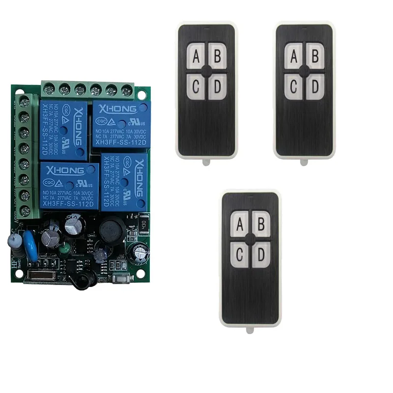Interruttore Wireless 433Mhz AC110V 220V 4CH Modulo Ricevitore Radio Relè + Telecomando RF Trasmettitore 433Mhz per Cancello Auto Garage