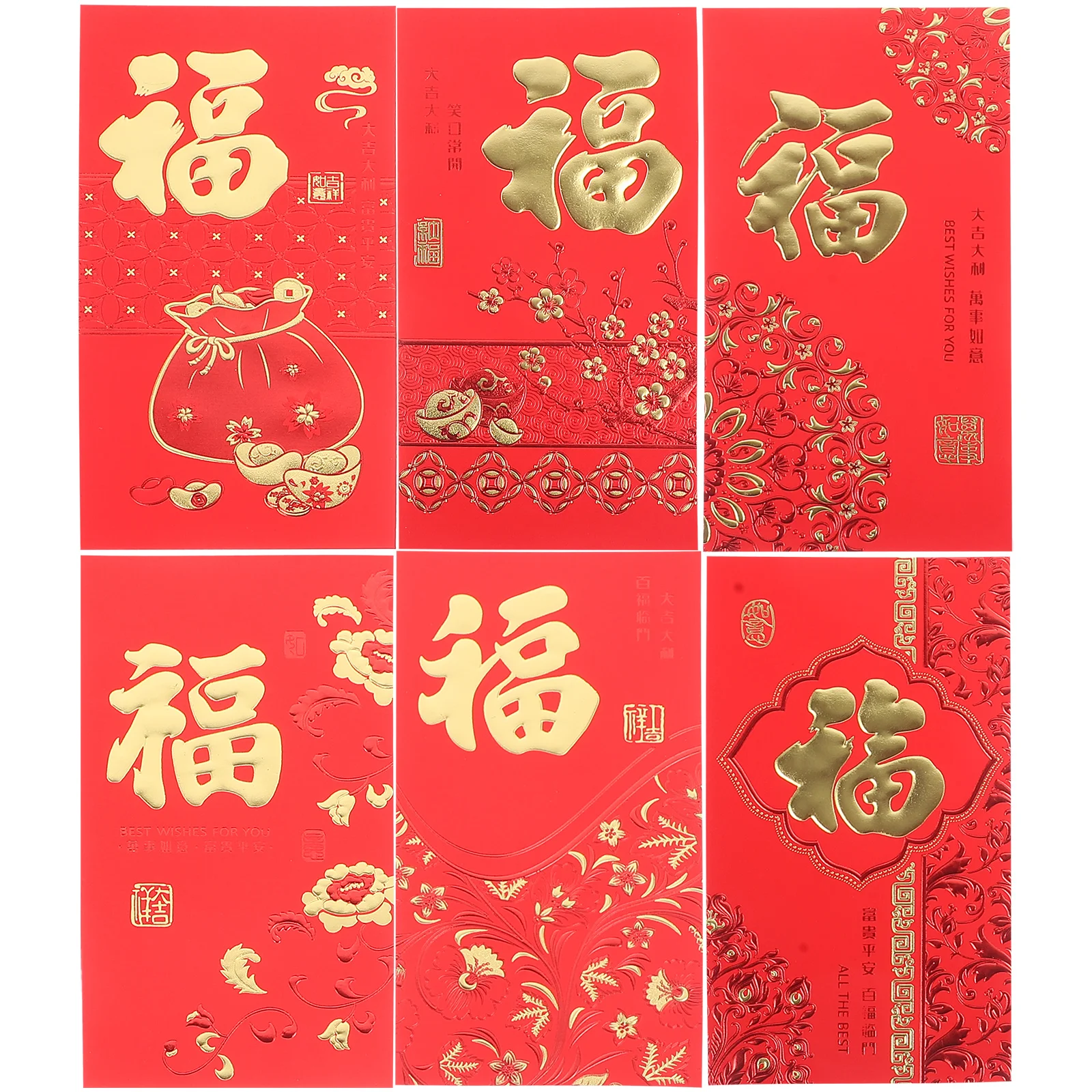 

6 Pcs Zodiac Red Envelopes New Year Chinese Money Bags Paper Craft Fu Pattern 2024 Lunar Year Decorations Family