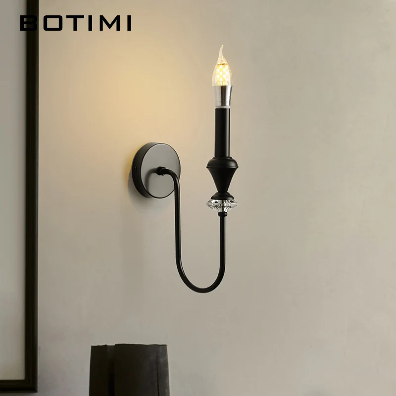 

BOTIMI Home Deco Black Candle Wall Sconce For Bedroom Modern Bedside Decorative Living Room TV Background Lamp 3 Arms Wall Light