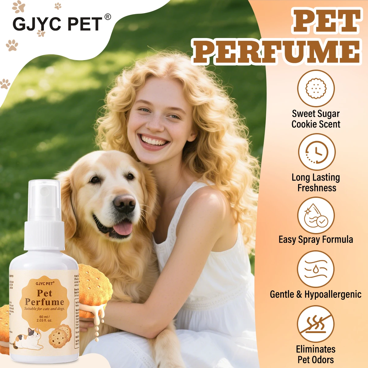 Pet Perfume Spray Sugar Cookie Scent Long Lasting Odor Neutralizing Gentle Hypoallergenic for Dogs Cats Daily Grooming Care