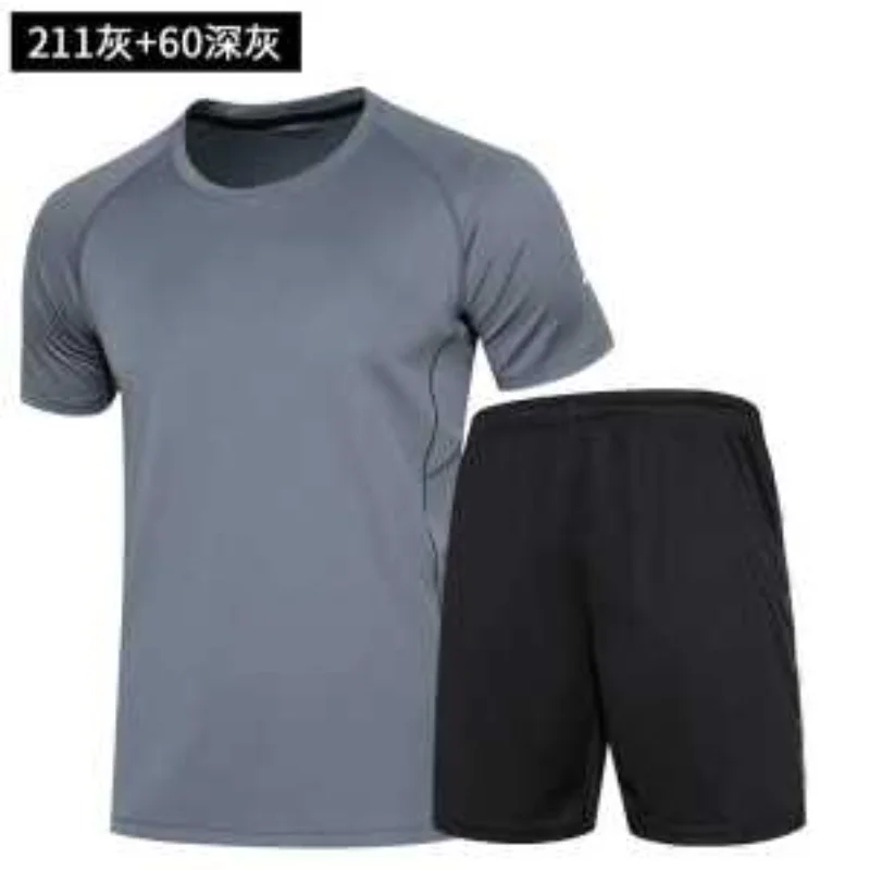Sportswear Men's Short Sleeve Shorts Summer Quick-drying Ice Silk Loose Casual Running Fitness Basketball Suit Two-piece Set