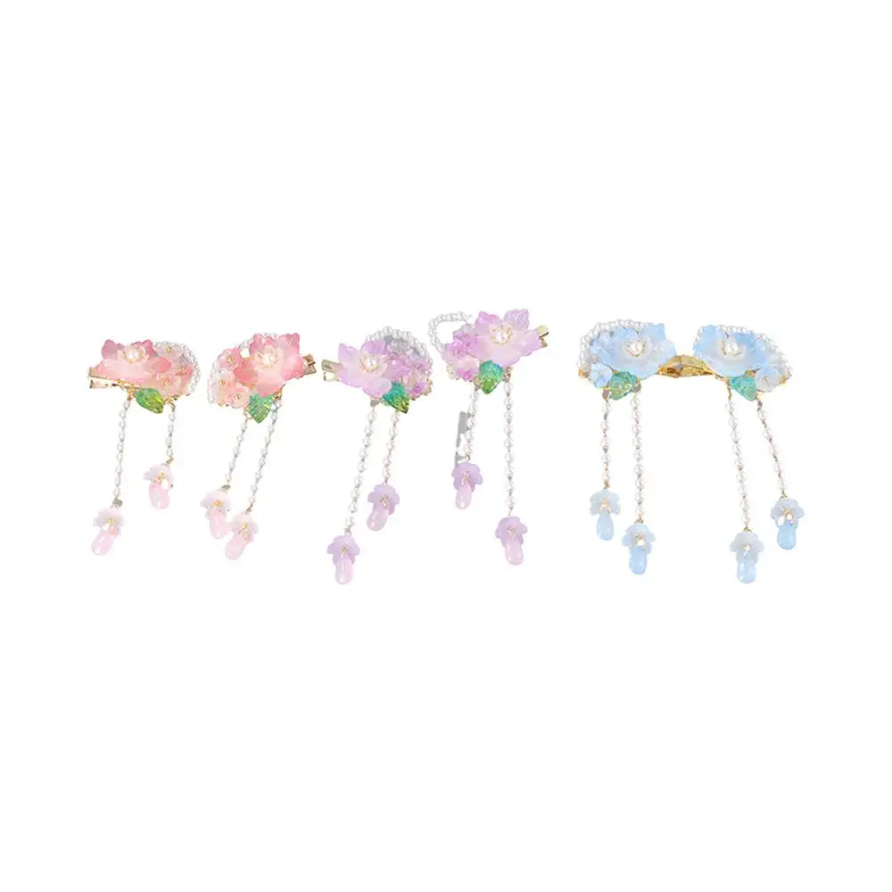 

Headdress Sweet Women Girls Chinese Style Tassel Pearl Barrette Flower Hairpin Side Clip Hair Accessories