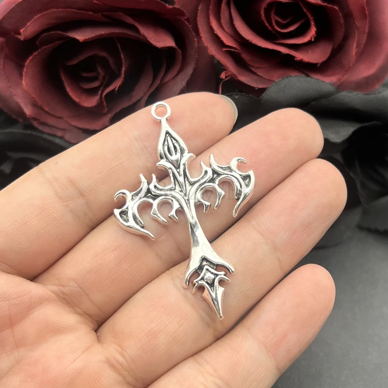 3pcs 35*55mm Fashion Vintage Black Oil Flame Cross Charms Gothic Pendant Designer Charms Fit Jewelry Making DIY Jewelry Findings