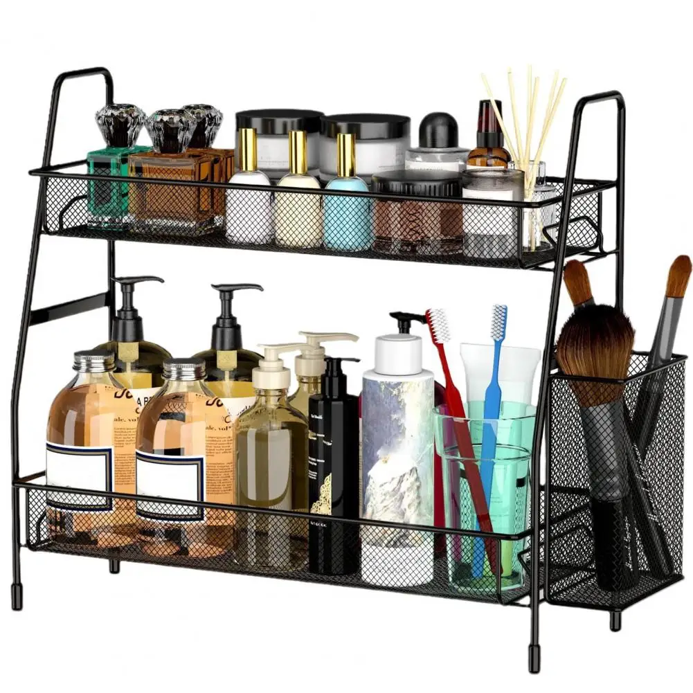 

Space-saving Bathroom Organizer Detachable Double Layer Storage Rack with Side Basket Organize Bedroom Kitchen Efficiently Side