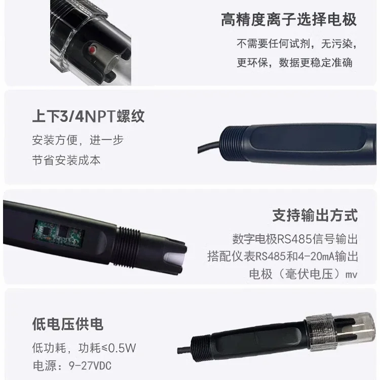 Water Quality Online Ammonia Nitrogen Sensor Nitrite Detector Fluoride Potassium Sodium Lead Copper Calcium Chloride Ion