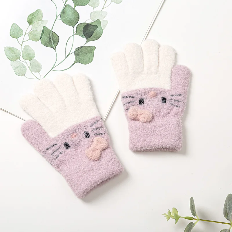 Winter Knitted Children\'s Gloves 3-10 Years Warm Soft Rabbit Wool Cartoons Kids Gloves Child Full Finger Baby Boys Girls Mittens