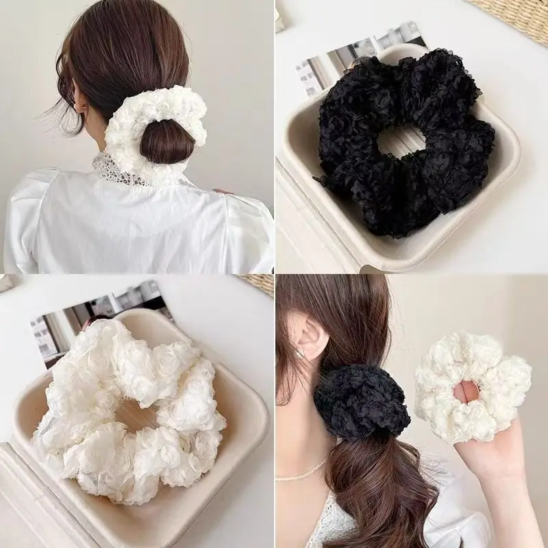 

Retro Mesh Hair Rope For Women With White Moonlight Flowers three-dimensional Exquisite Hair Ring Versatile Hair Accessories