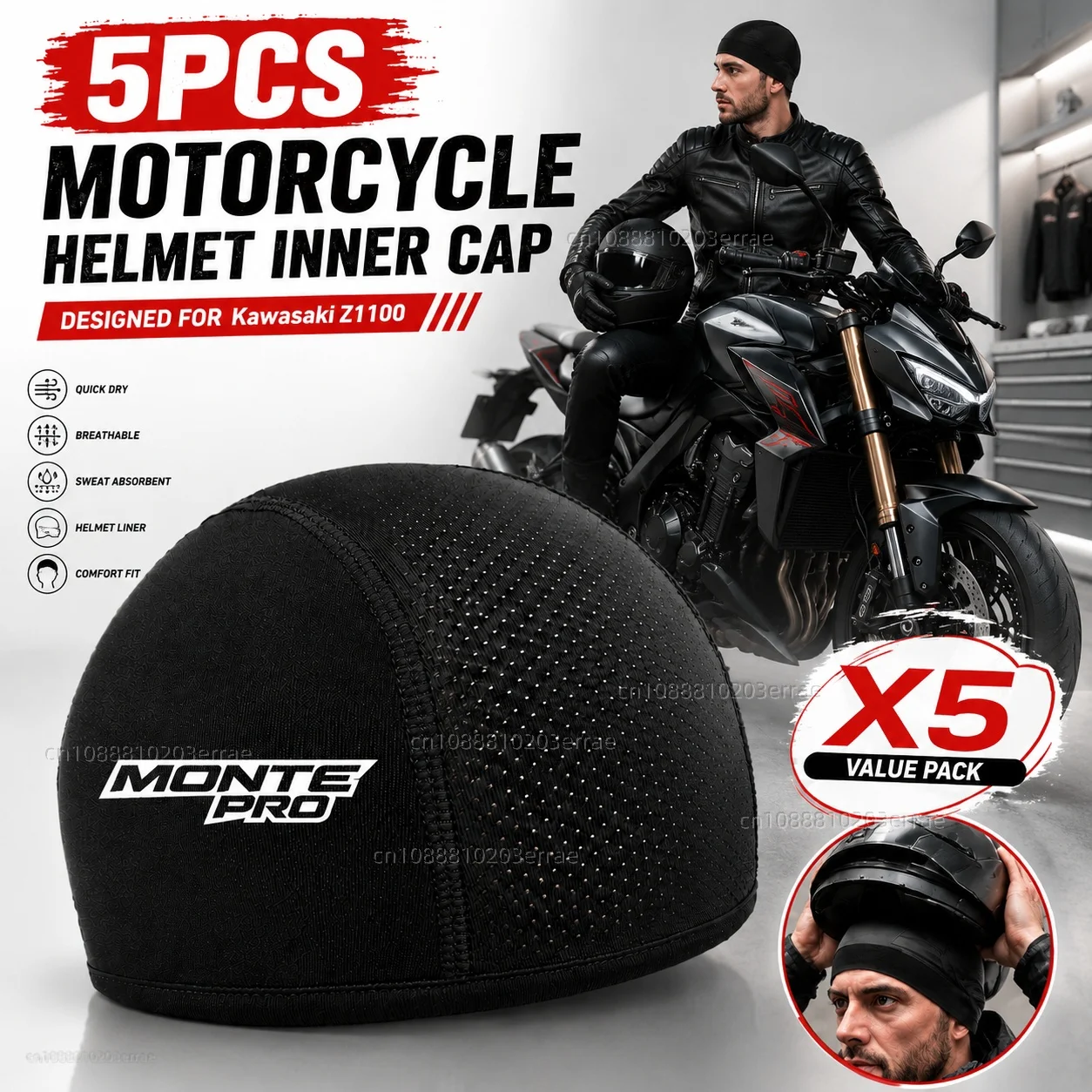 Casquette intérieure pour casque de moto, 5 pièces, chapeau respirant à séchage rapide, casquette de course, casquette fine et rafraîchissante pour Malaguti Monte Pro 2021 – 2024