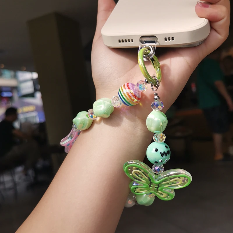 Mobile Phone Lanyard Short Wrist Graffiti Butterfly Hand Beaded Colorful Pendant Pentagonal Star Hanging Case Anti Loss Lanyard