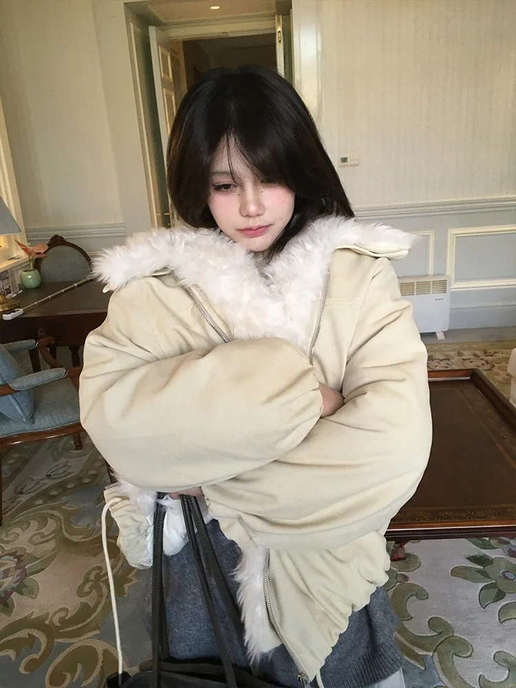 

Forlions Iceland Floating Snow Fur Collar Parka Cotton Jaet Women's Casual Sle Long Sve Zipper Closure Winter Coat