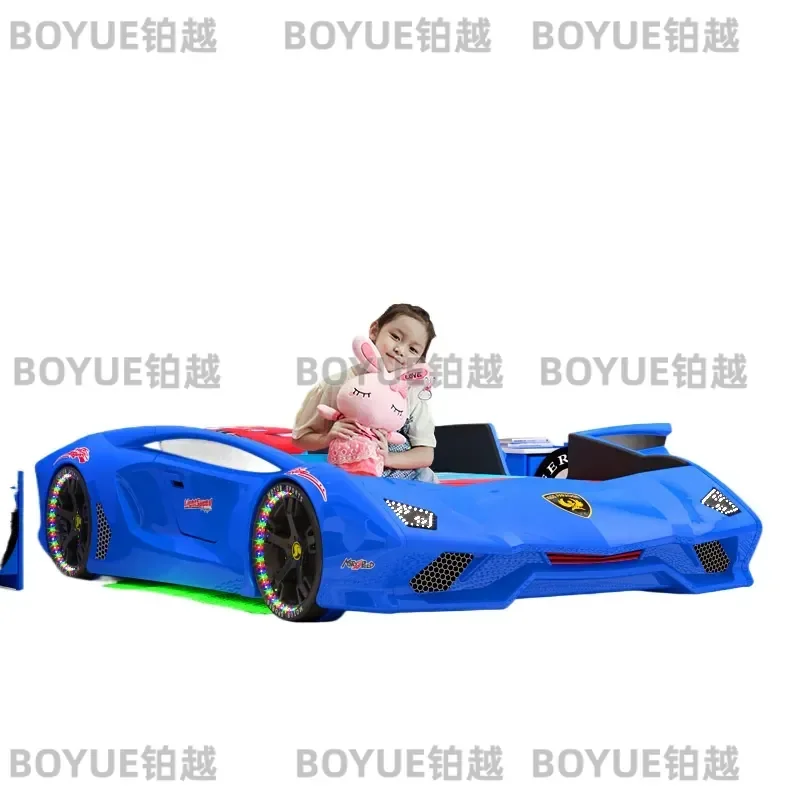 Kids Race Car Bed Frame for Boys Cartoon Sports Vehicle Design Single Toddler Bedroom Furniture Creative Child Room Decor