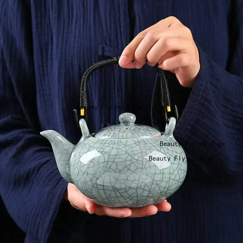 

600ml Chinese Style Hanging Beam Teapot, Pu'er Ceramic Tea Pot, Including Filter Screen, Home Beauty Pot, Household Items
