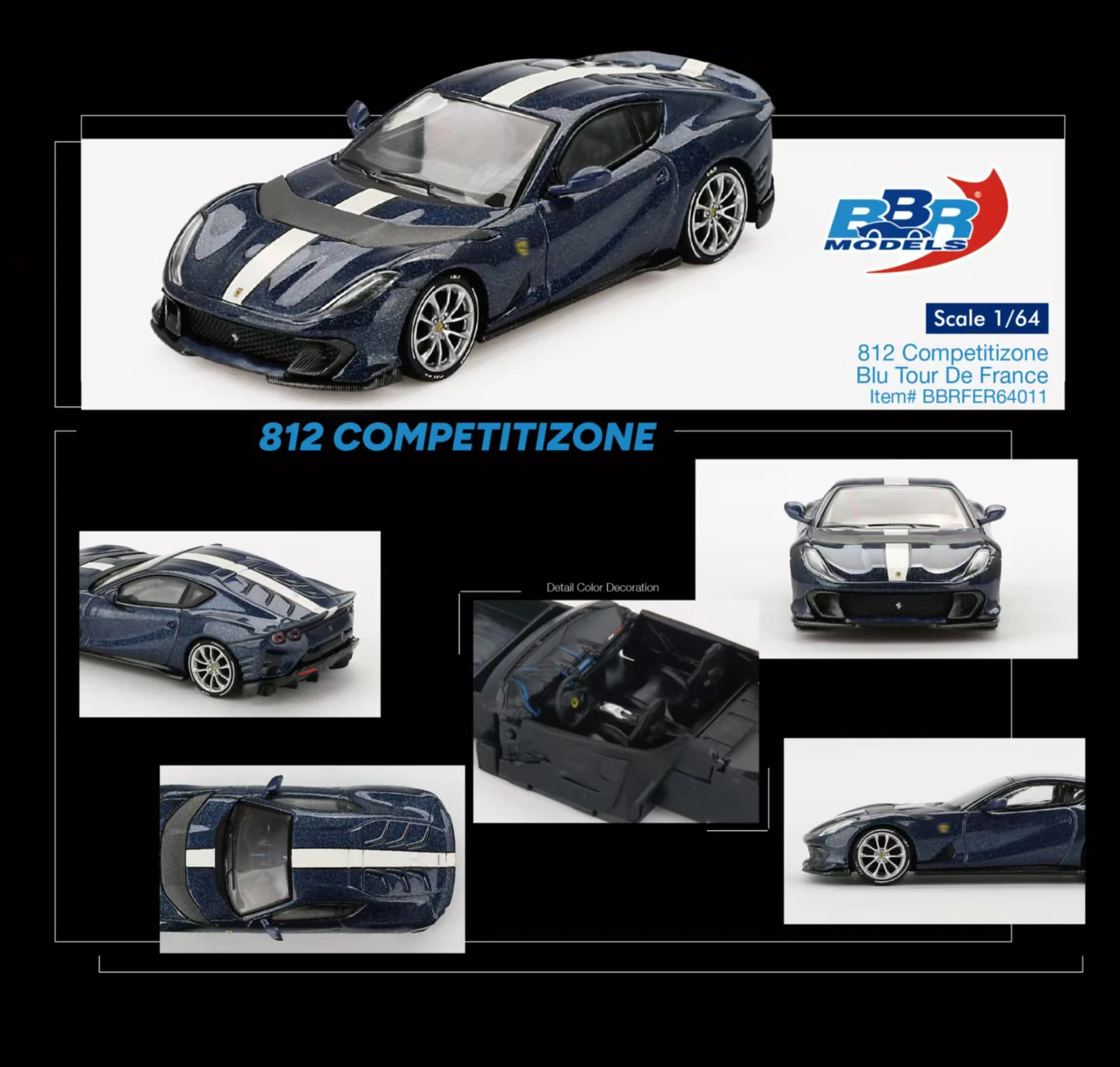 PreSale BBR 1:64 812 Competitizone Blu Tour De France Diecast Diorama Car Model Collection Miniature Toy