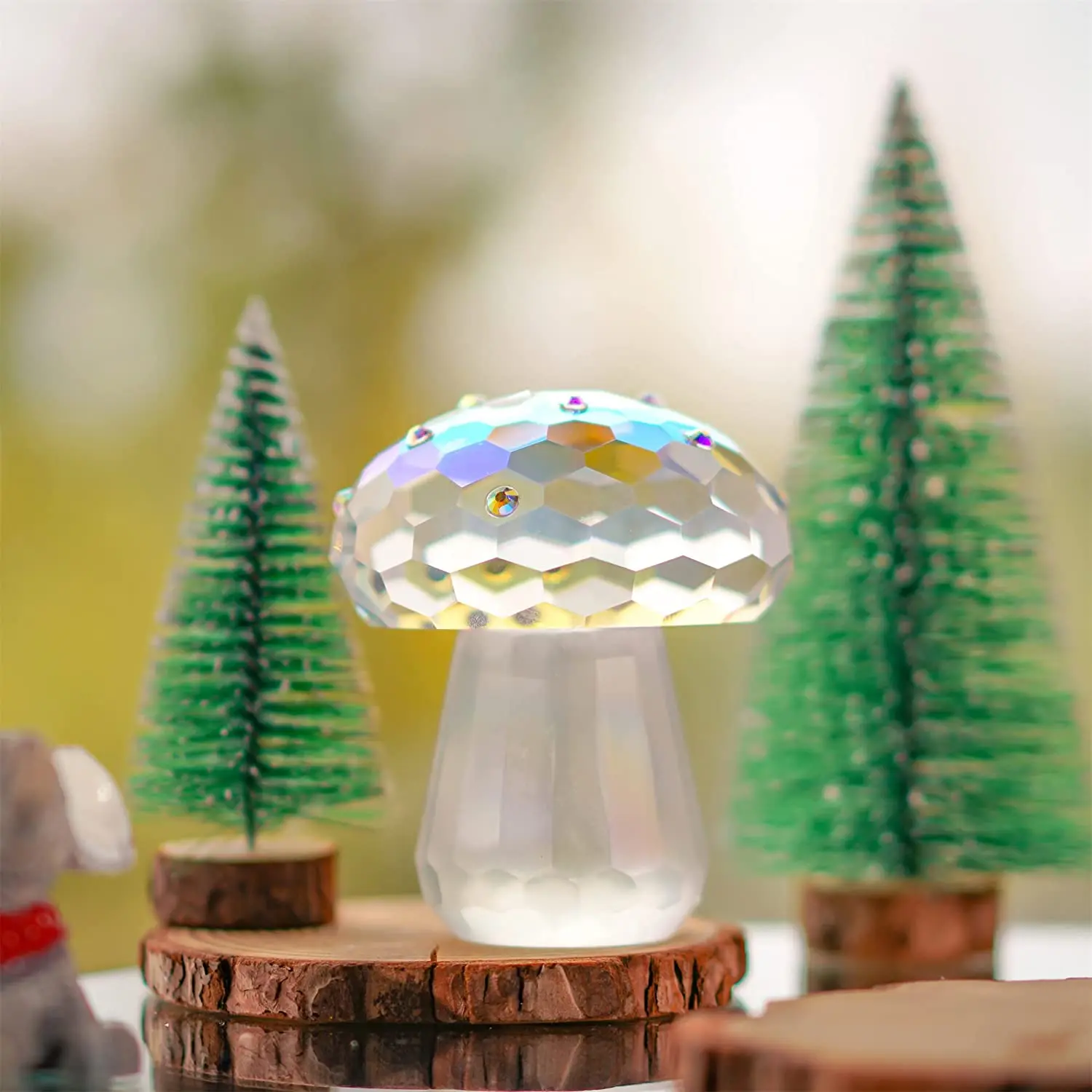 

H&D Colorful Crystal Mushroom Art Figurine Ornament with Rhinestones, Glass Handmade Craft Gift for Home Decor