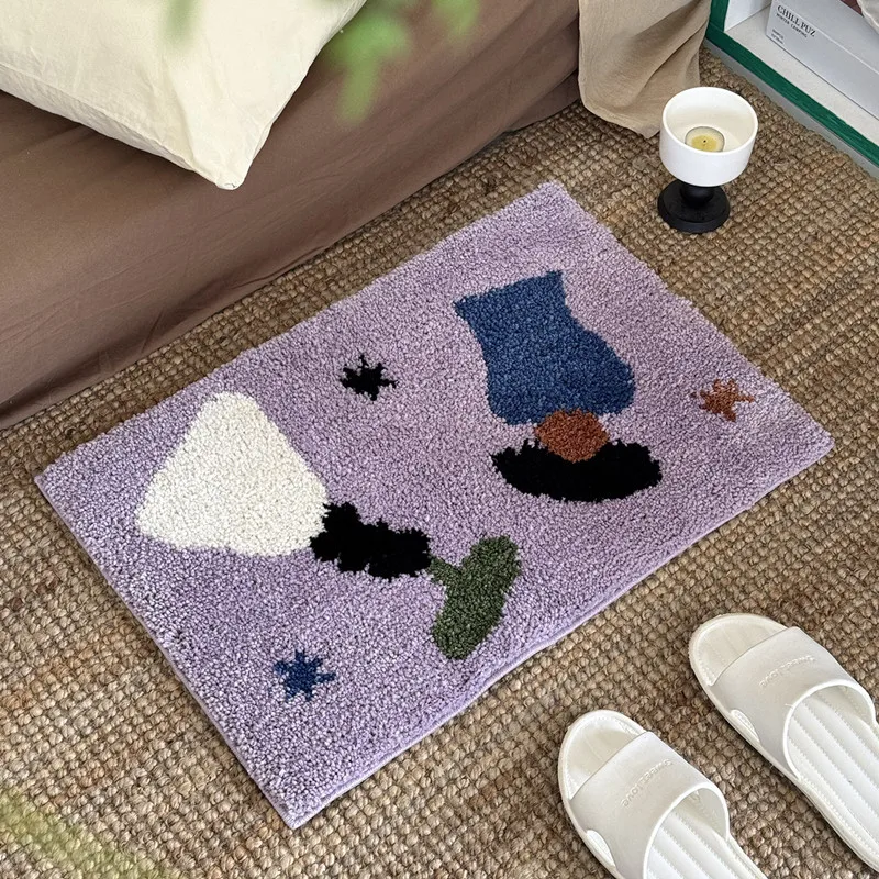 uteLife Vintage Ins Purple Flocked Vase Floor Carpet Soft Kitchen Room Home Decor Non-slip Mat Children Bedroom Sofa Door Mat