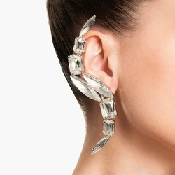Exaggerated Rhinestone S-shaped Ear Clip Cuff Earrings Wedding Jewelry for Women Luxury Crystal Geometric Femme Clip Earrings