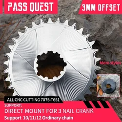 PASS QUEST 3 nails 3mm offset AERO Round Narrow Wide Chainring  Direct Mount Crank Gravel Bike for SX Mountain Bike 28-38T