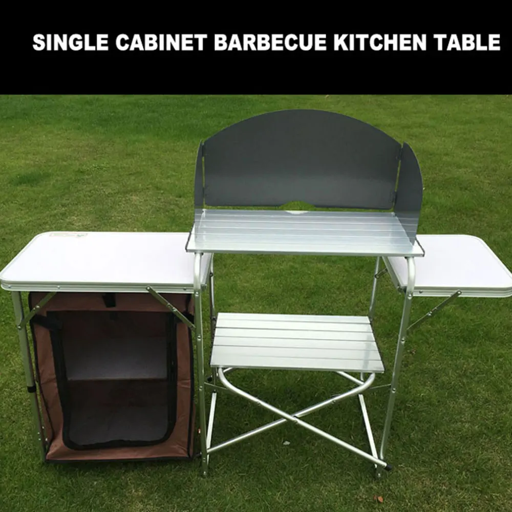 

Outdoor Aluminum Alloy Portable Barbecue Table, Foldable Kitchen Table, Windproof Type