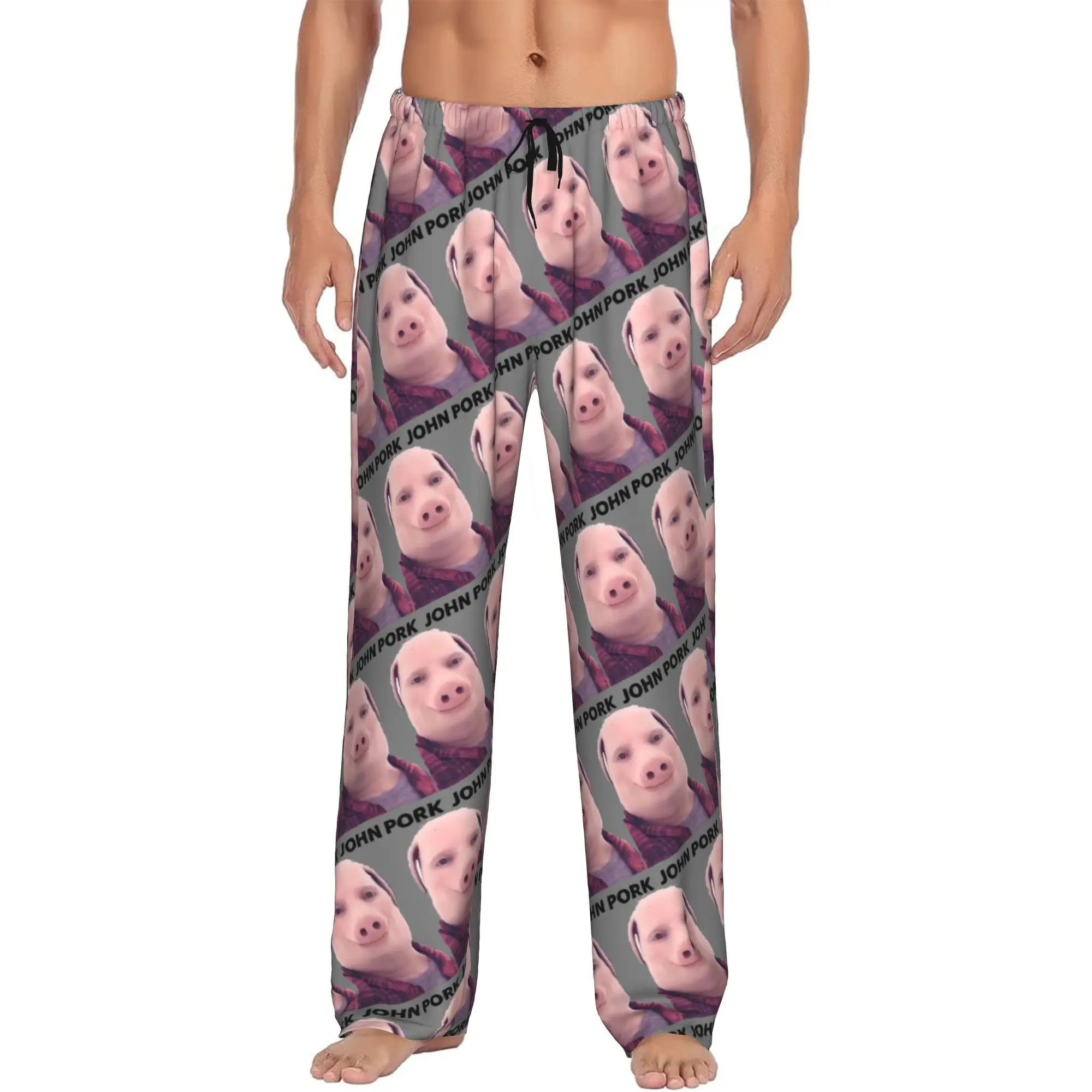 Custom John pork is calling Pajama Pants for Men Funny Pig Sleepwear Lounge Sleep Bottoms Stretch with Pockets