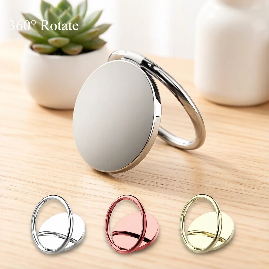 

Universal 360° Rotation Sticker Folding Ring Stand for iPhone 15 16 Xiaomi Mobile Phone Metal Finger Ring Holder for Car Bracket