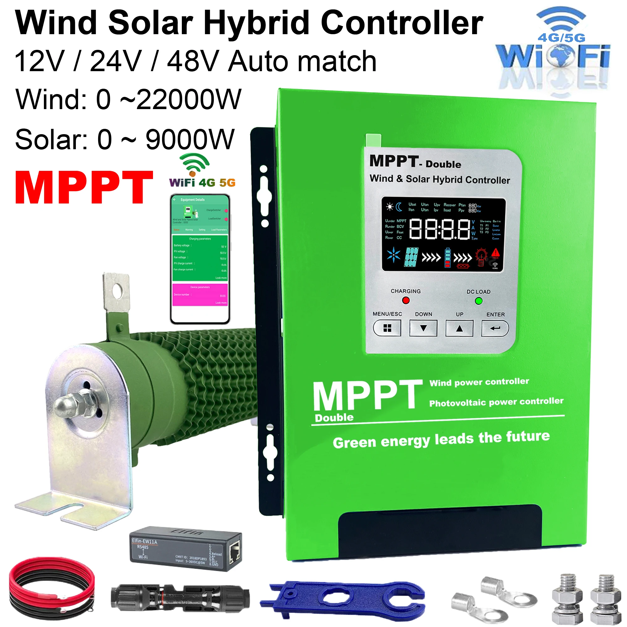 4000W MPPT Wind Solar Hybrid Charge Controller 12 24 48V 80A 120A LCD Display Wifi Monitor For Lifepo4 Lithium Lead Acid Battery