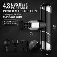 Portable T-Shaped Fascia Massage Gun 6 Speed With 4 Heads LCD Touch Muscle Relaxation Electric Massager Gift