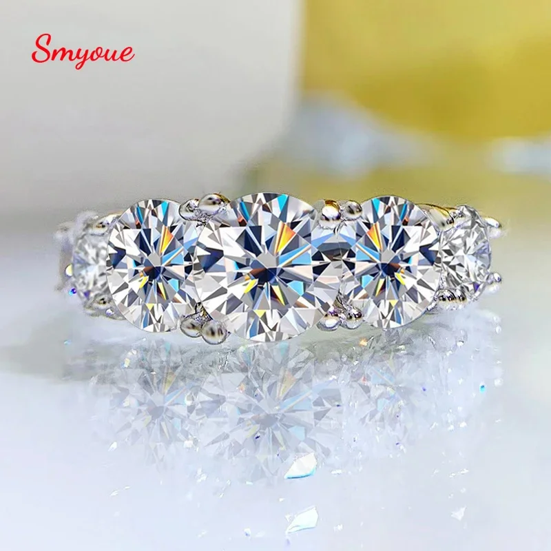 Smyoue-anillos de moissanita chapados en 18k para mujer, 3,6 quilates, 5 piedras, banda de boda de diamante brillante, joyería de plata de ley S925