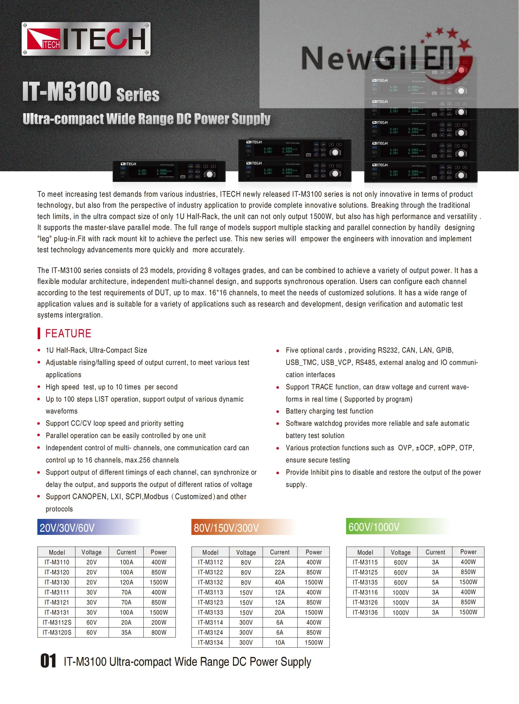 ITECH IT-M3110 IT-M3120 IT-M3130 IT-M3111 IT-M3121 IT-M3131 IT-M3112S IT-M3120S alimentation cc variable