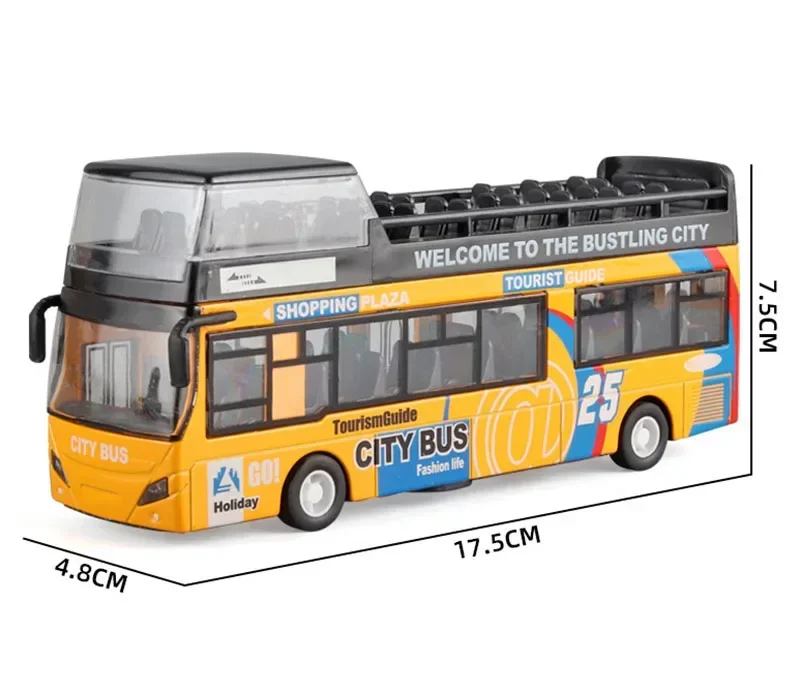 1/32 Simulation Alloy Double Decker Sightseeing Bus Toy With Sound And Light Pull Back Collection Car Model For Kids Gift