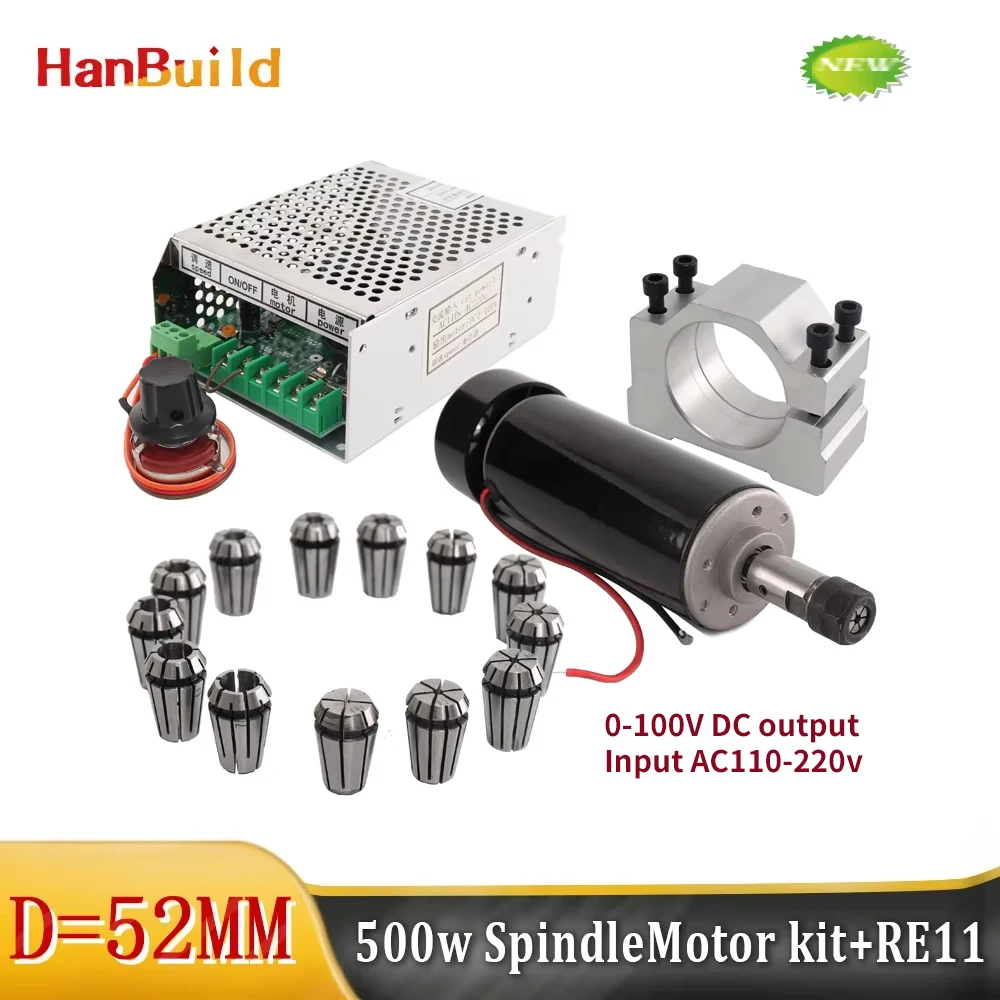 Air Cooled 0.5KW Milling Machine Motor + Spindle Converter + Clamp  ER11 Chuck 500W Power Supply Speed Governor For DIY CNC 4.9