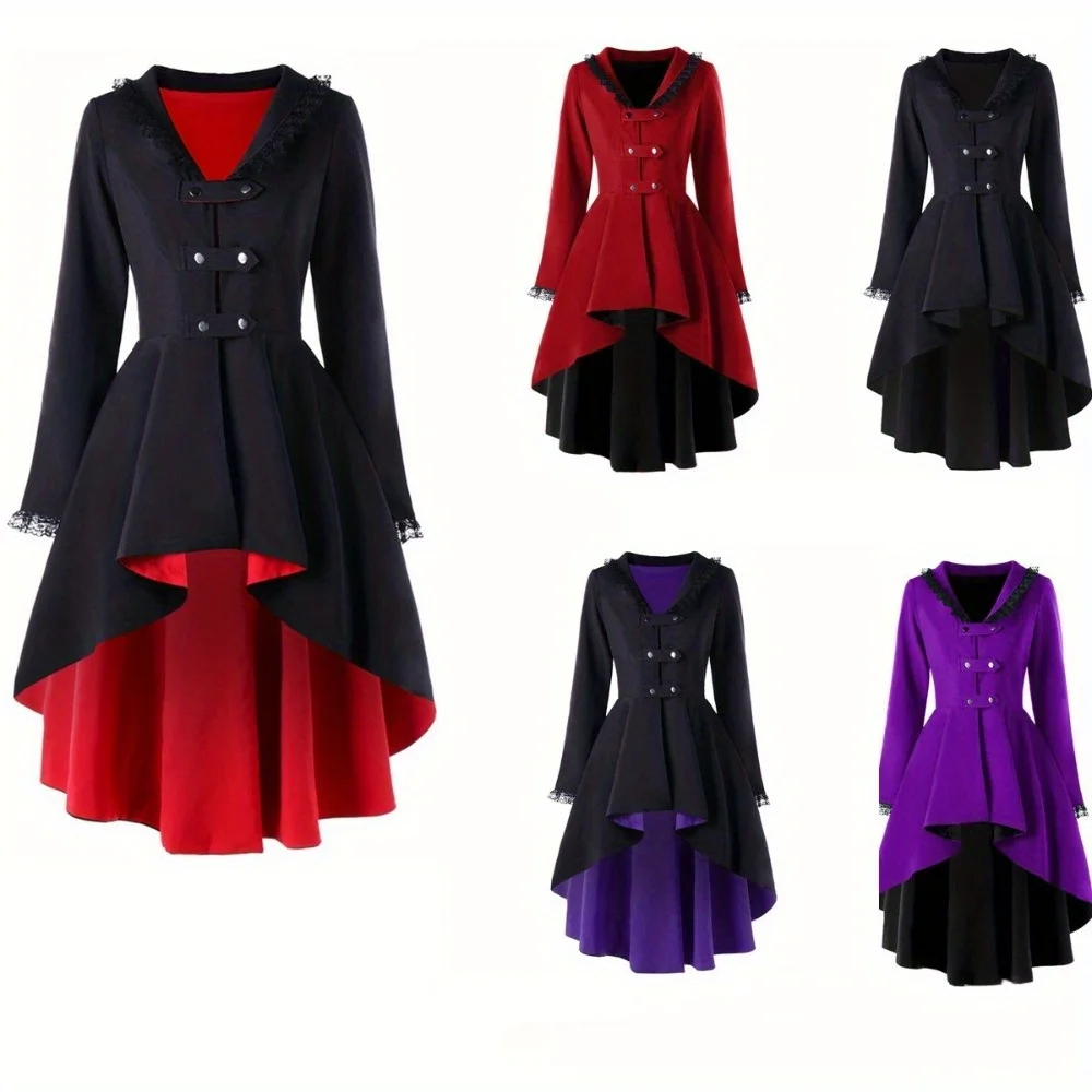 

Женский длинный плащ в стиле ретро — фрак с асимметричным подолом и разноцветными вариантами, стильная винтажная верхняя одежда