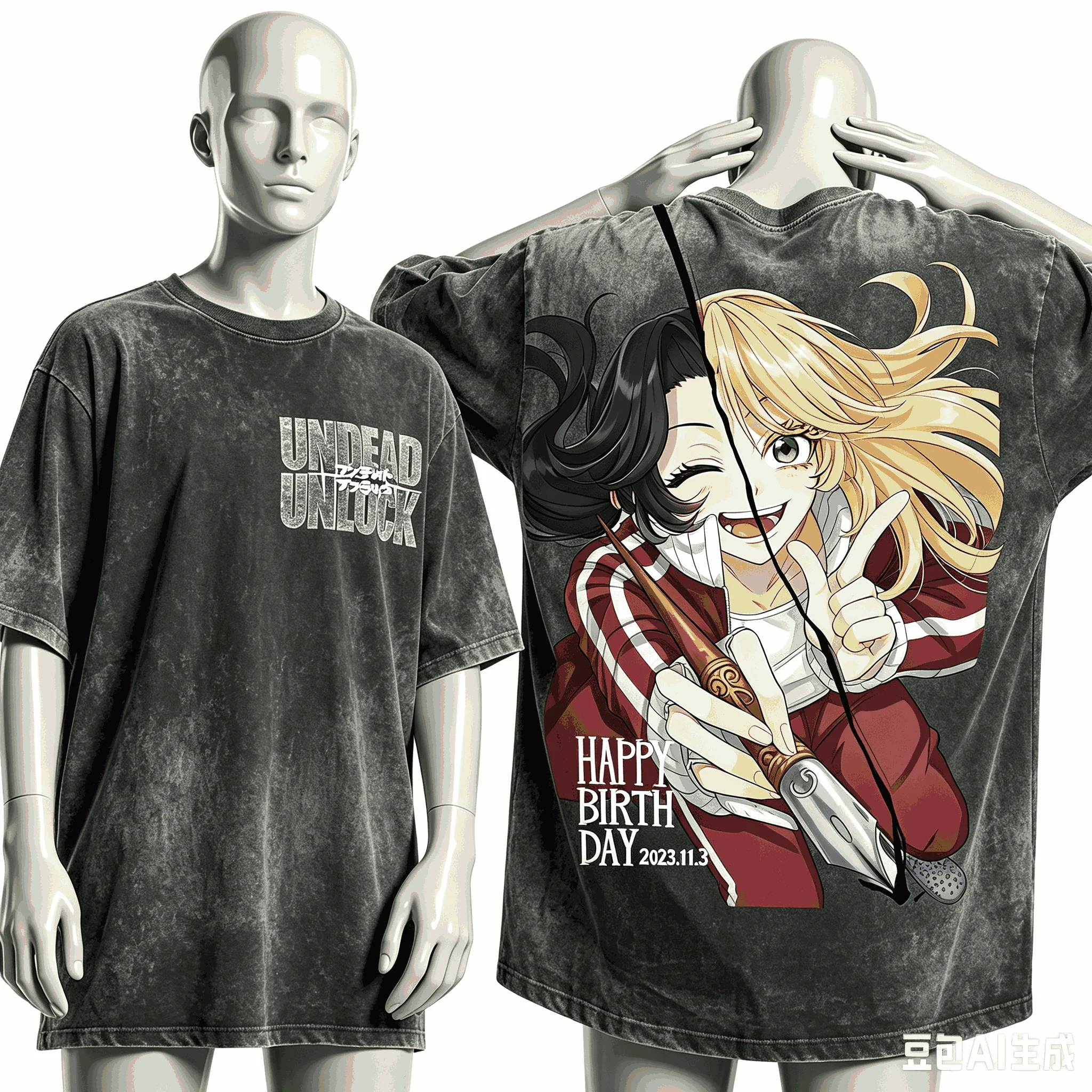 Vintage Fashion Model - เสื้อยืดลาย Undead Unluck สำหรับคนรักอนิเมะ สไตล์ฮาราจูกุ รุ่นใหม่
