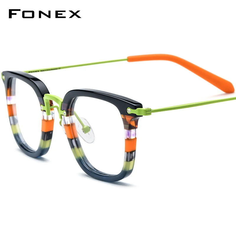 FONEX Acetate Titanium Eyeglasses Frame Men Square Glasses Women Colorful Spectacles Eyewear F85791