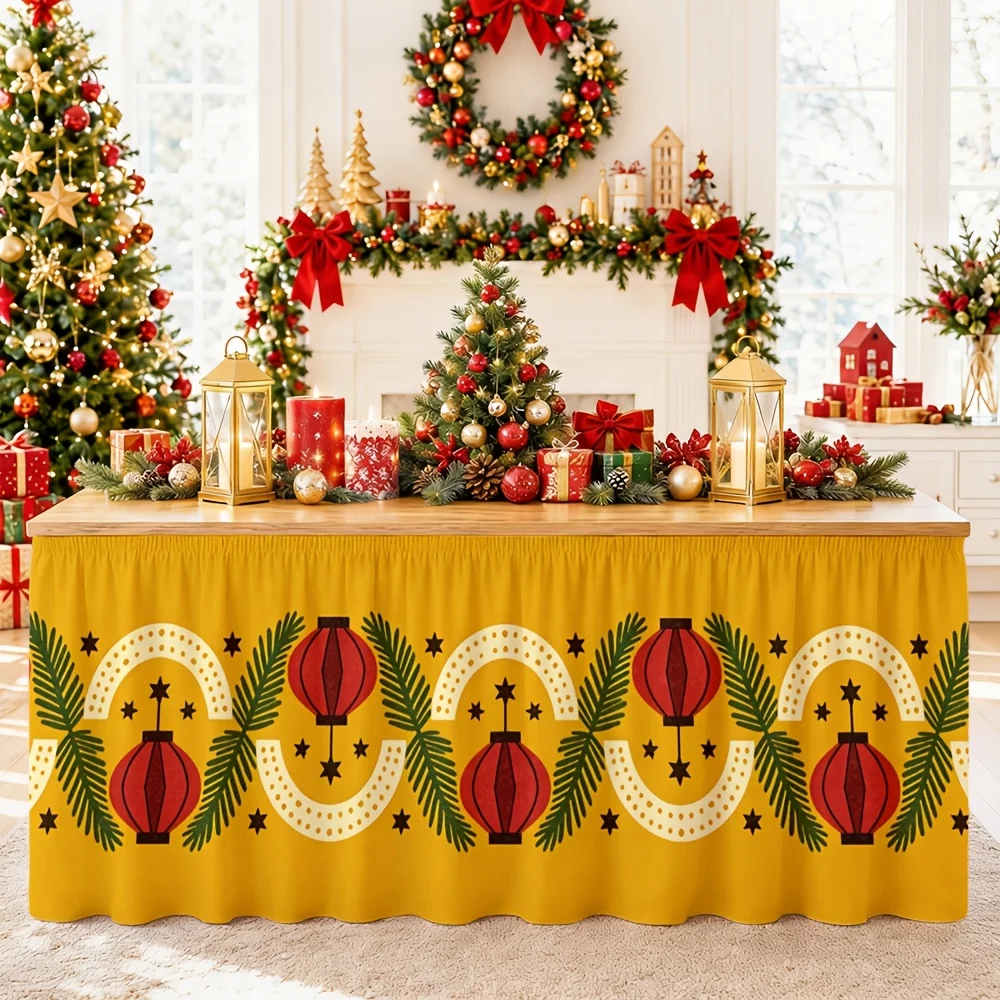 2D flat party table skirt, 1 piece, tropical palm leaf table skirt - Bright vintage style